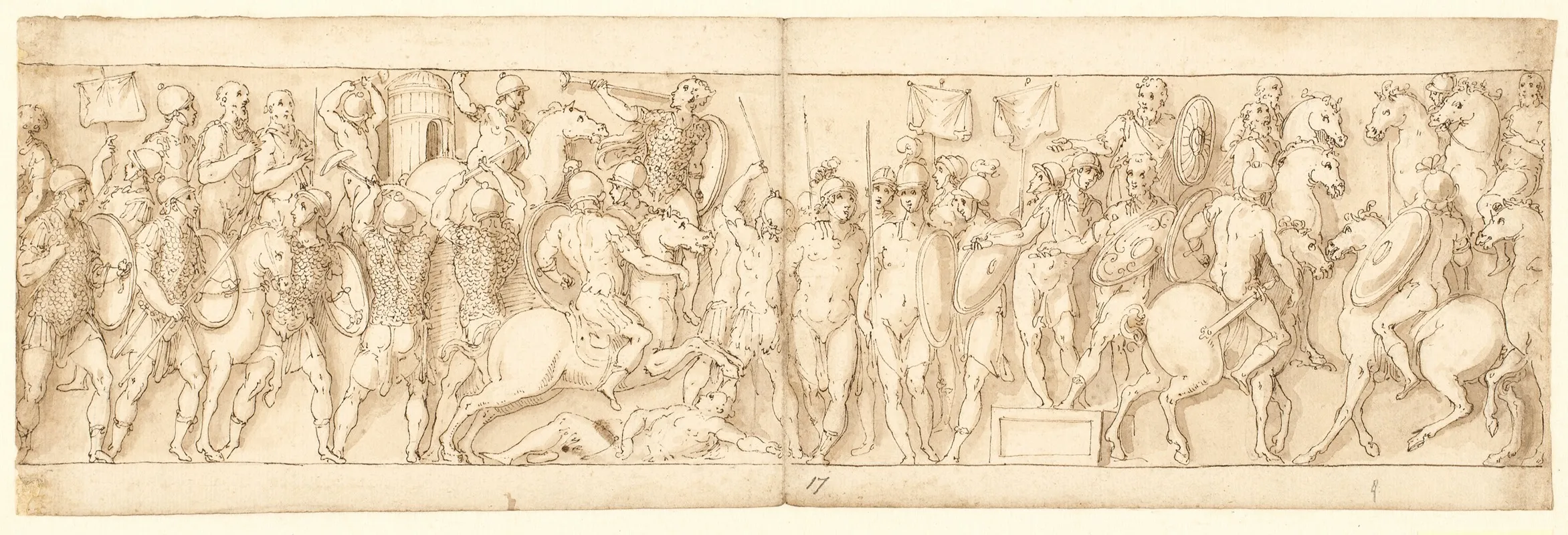 En Sarmatisk Landsby Odelaegges For Ojnene Af Kejseren Barbarer Ser Til Fra Et Podium Marcus Aurelius Til Hest Modtager En Germansk Rytter Med En Meddelelse