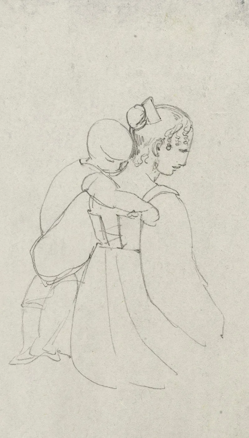 Enfant Appuye Sur Lepaule De Sa Mere by René Marjolin - Canvas Print