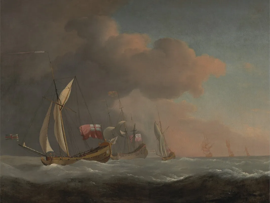 English Royal Yachts At Sea In A Strong Breeze In Company With A Ship Flying The Royal Standard