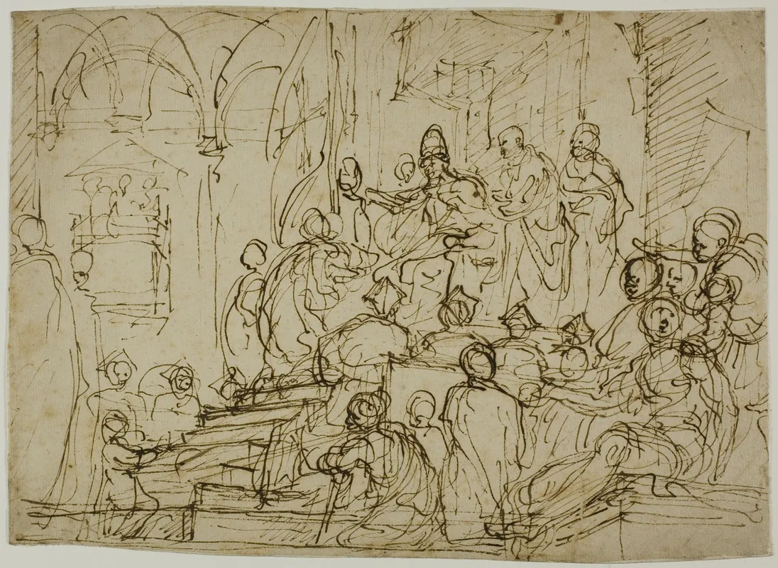 Enthroned King With Attendants by Domenico Cresti - Canvas Print