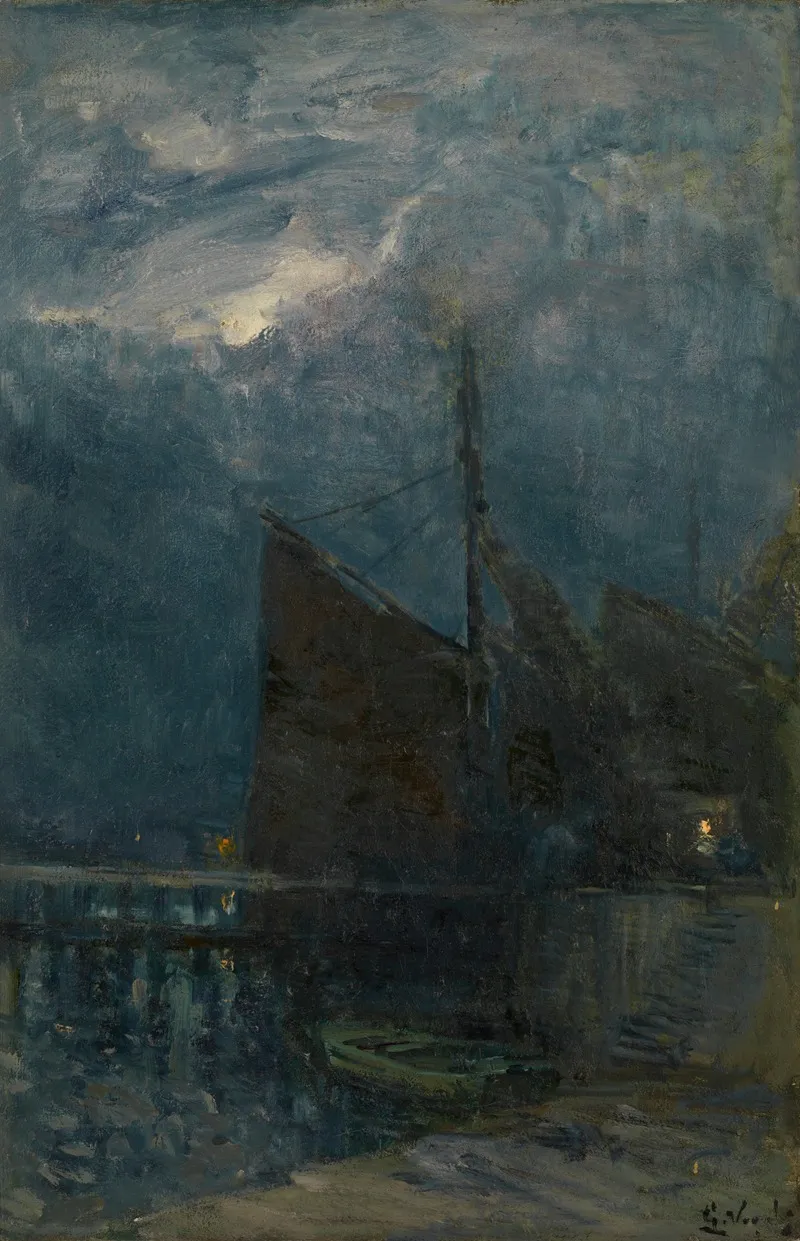 Entrance Of A Harbour By Night