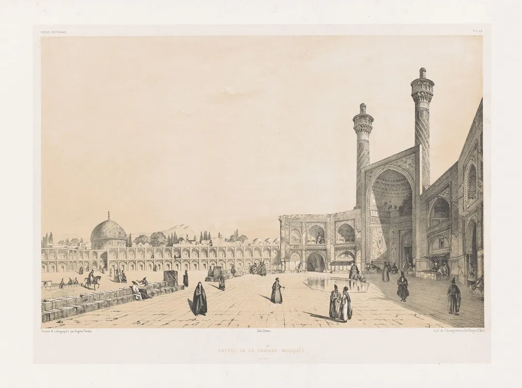 Entree De La Grande Mosque Ispahan by Eugène Flandin - Canvas Print