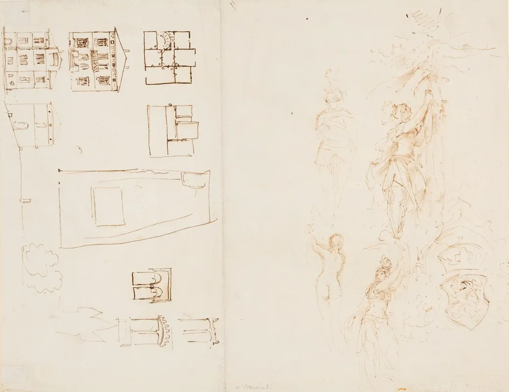 Entwurfsskizzen Zum Haus Des Kunstlers In Frankfurt Am Main Sowie Vignettenentwurfe Zum Erzherzog Carl Von Oesterreich Von Eduard Duller
