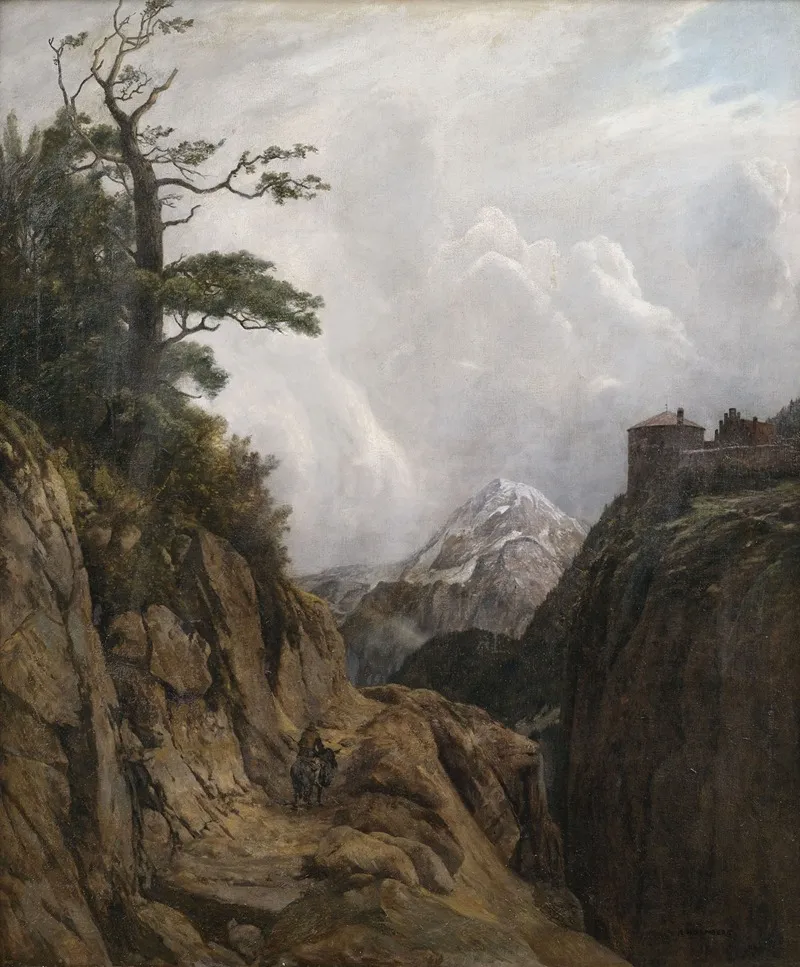 Eselreiter In Hochgebirgslandschaft by August Holmberg   - Canvas Print