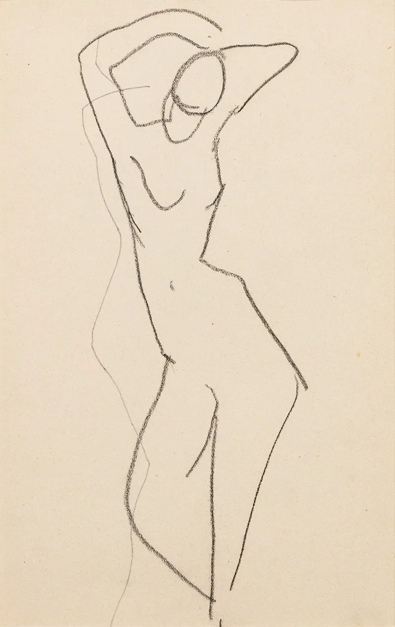 Esquisse De Femme Nue Debout De Face Bras Au Dessus De La Tete by Amedeo Modigliani - Canvas Print