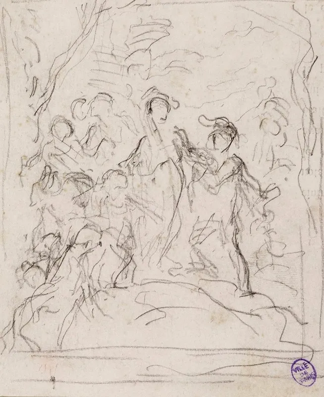 Esquisse Dun Groupe De Personnages Dans Une Foret