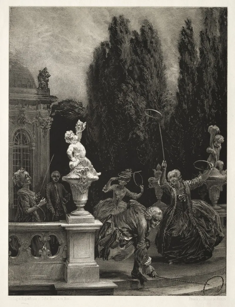 Essay On Stone With Brush And Scraper Playing At Hoops On The Castle Terrace