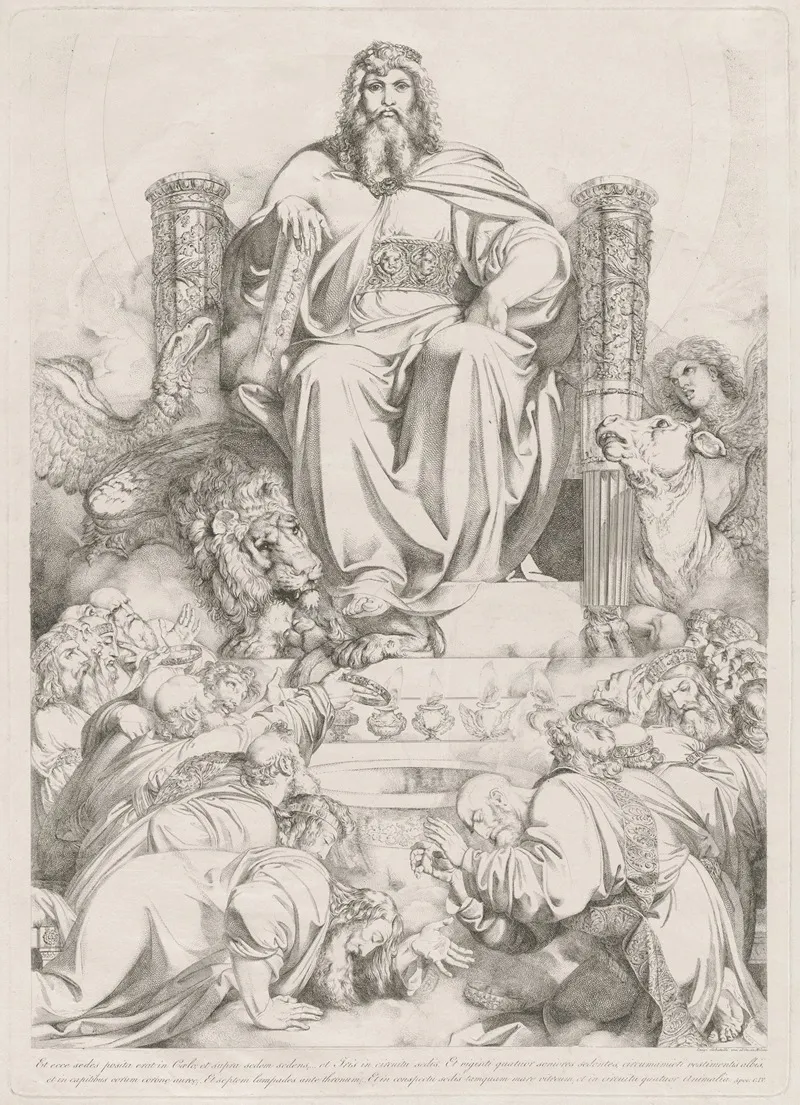 Et Ecce Sedes Posita Erat In Coelo God The Son In Majesty On The Throne Surrounded By The Four Creatures And Worshipped By The Twenty Four Elders