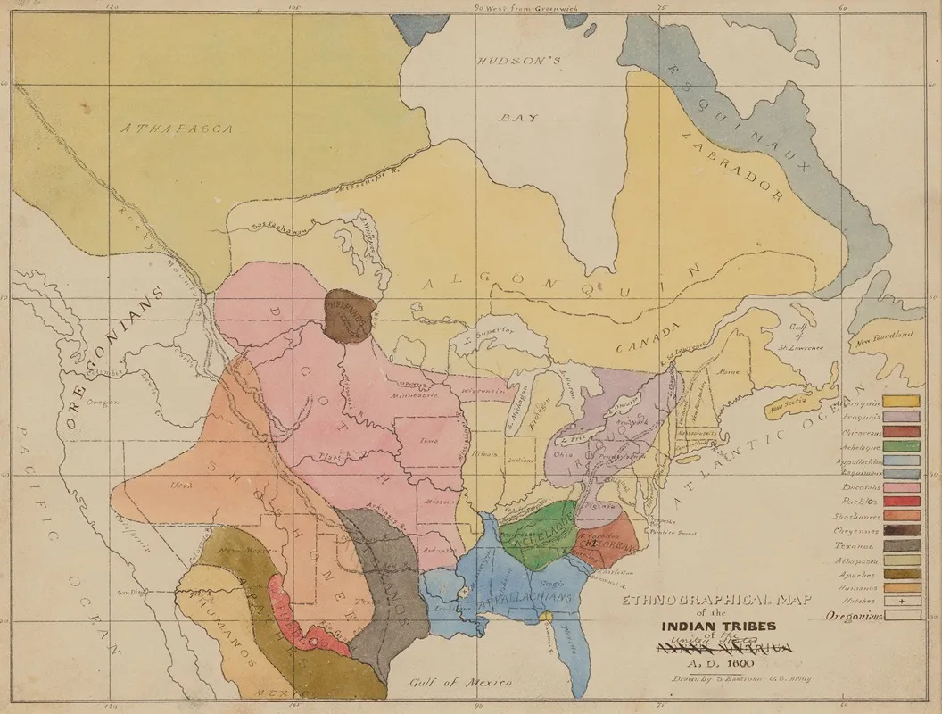 Ethnographic Map Of The Indian Tribes Of The United States A D 1600