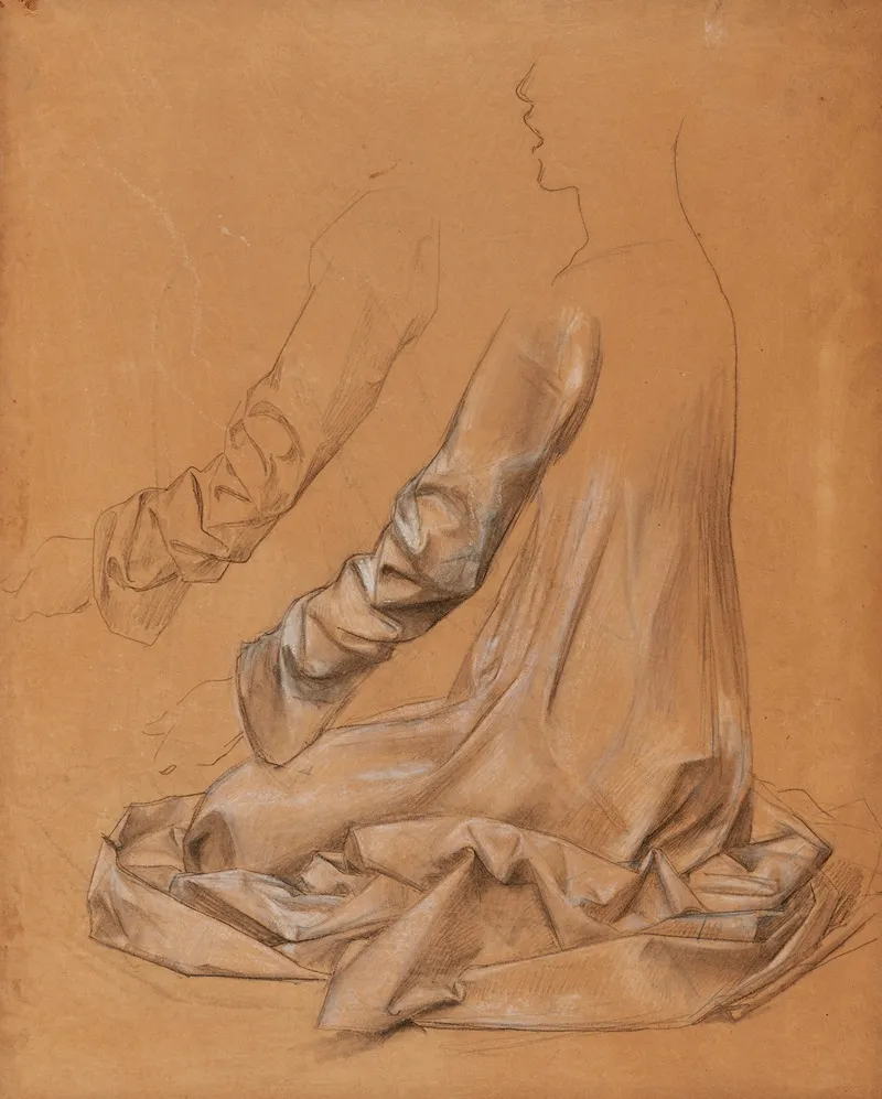 Etude De Drape Sur Un Personnage De Trois Quarts De Dos En Tailleur Et Etude Dune Manche