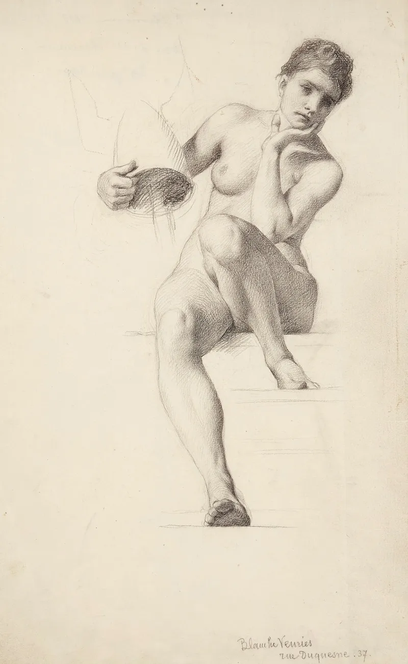 Etude De Femme Nue Assise La Tete Appuyee