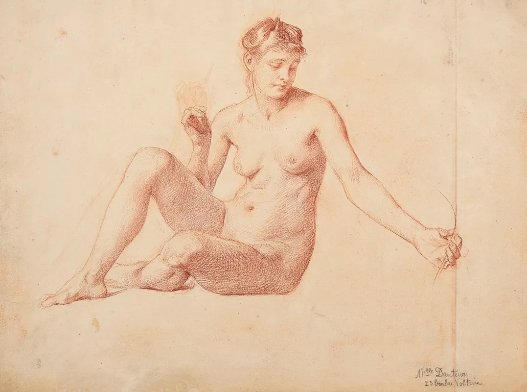 Etude De Femme Nue Assise by François Emile Ehrmann - Canvas Print