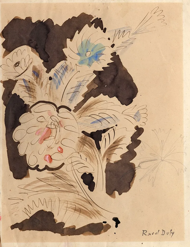 Etude De Fleurs Bleues Et Rouges