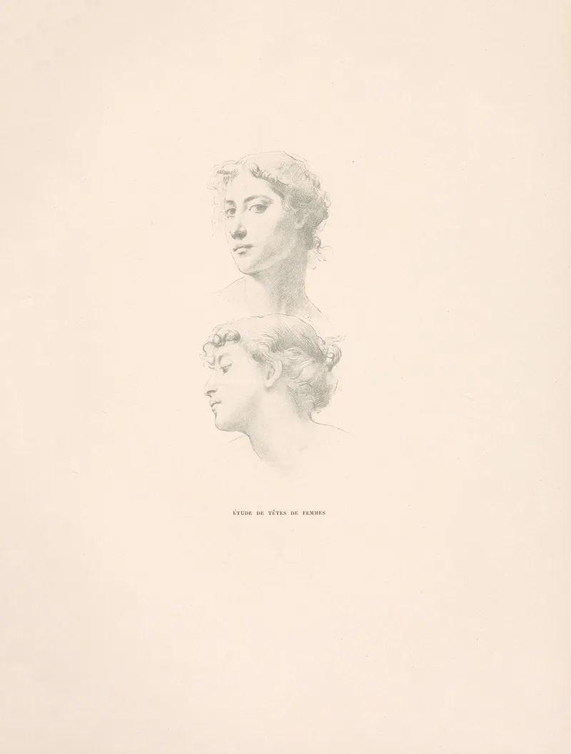 Etude De Tetes De Femmes by William Bouguereau - Canvas Print