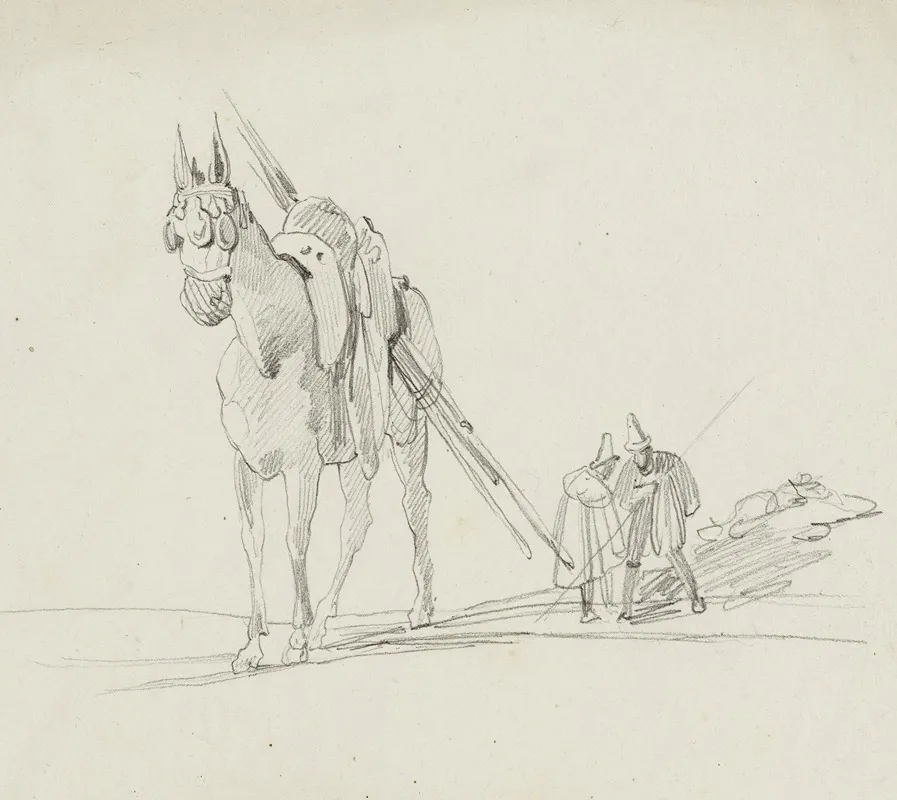 Etude Dun Cheval Et De Deux Hommes by René Marjolin - Canvas Print