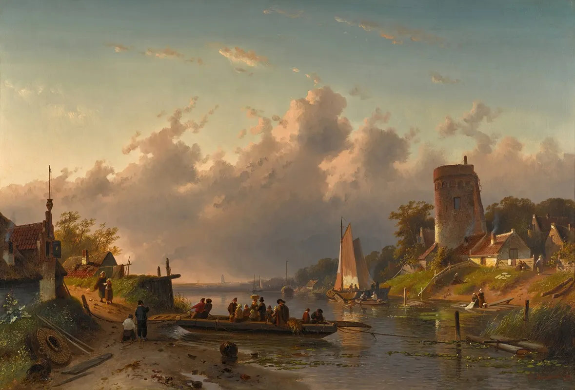 Evening At The Riverbank by Charles Leickert - Canvas Print