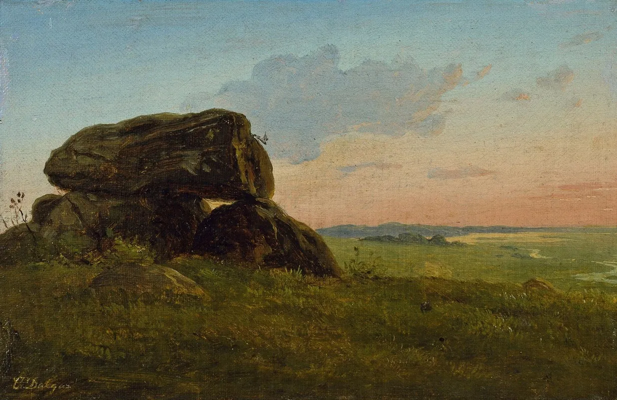Evening Landscape With A Dolmen Study by Carlo Dalgas - Canvas Print