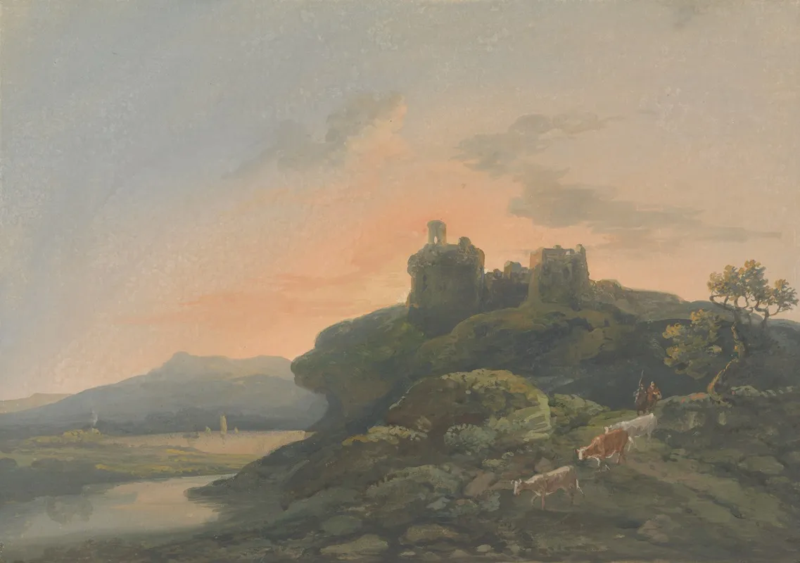Evening Landscape With A Ruined Castle by John Laporte - Canvas Print