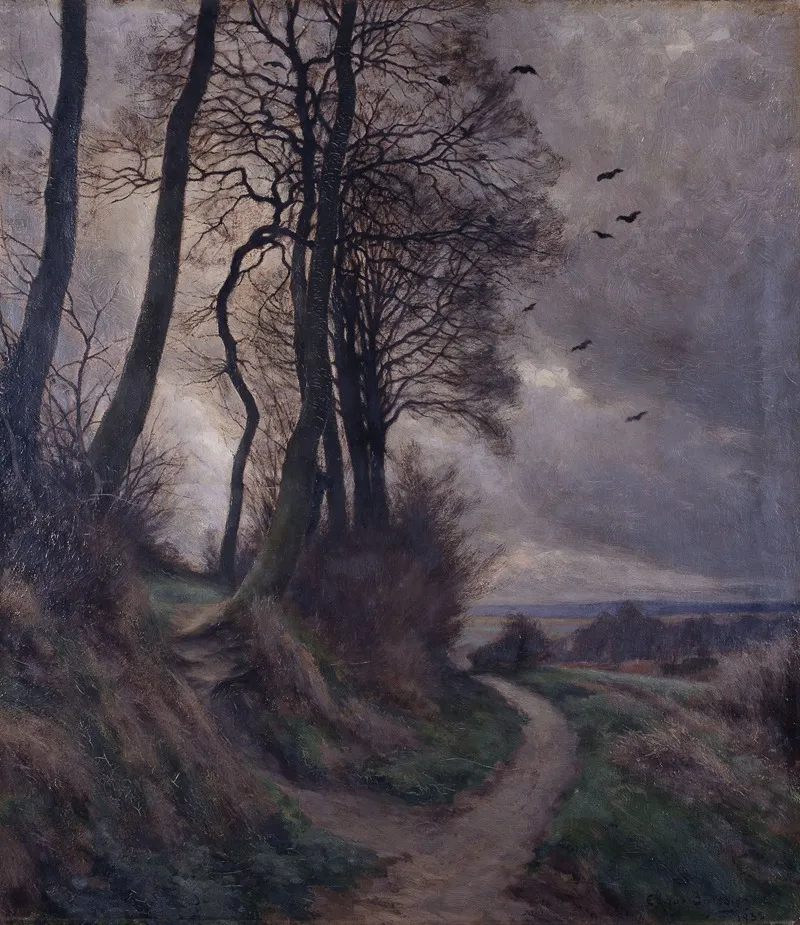 Evening Landscape With Crows