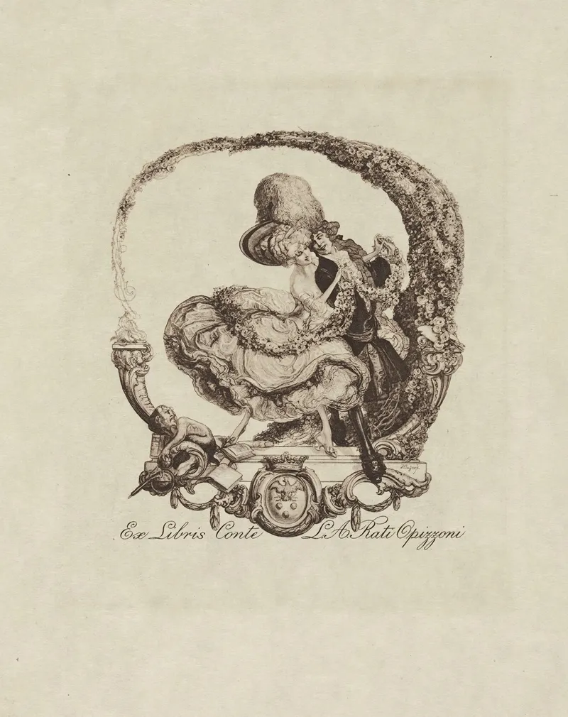 Ex Libris Conte L A Rati Opizzoni by Franz von Bayros - Canvas Print