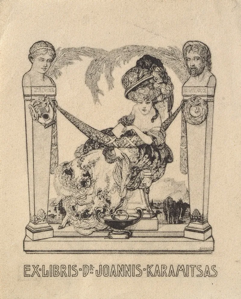 Ex Libris Dr Joannis Karamitsas by Franz von Bayros - Canvas Print