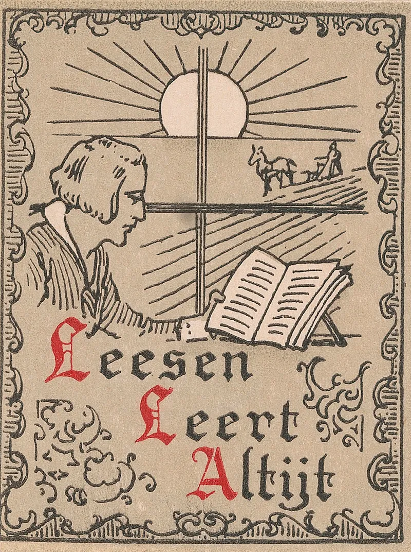 Ex Libris Met Een Lezende Man Voor Een Raam