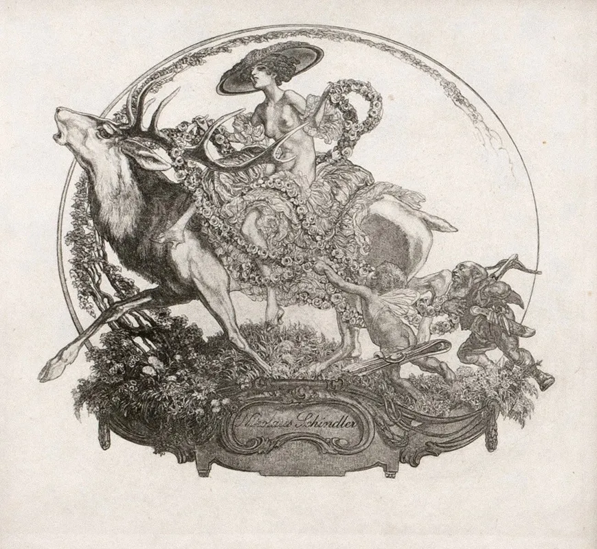Ex Libris Nikolaus Schindler by Franz von Bayros - Canvas Print