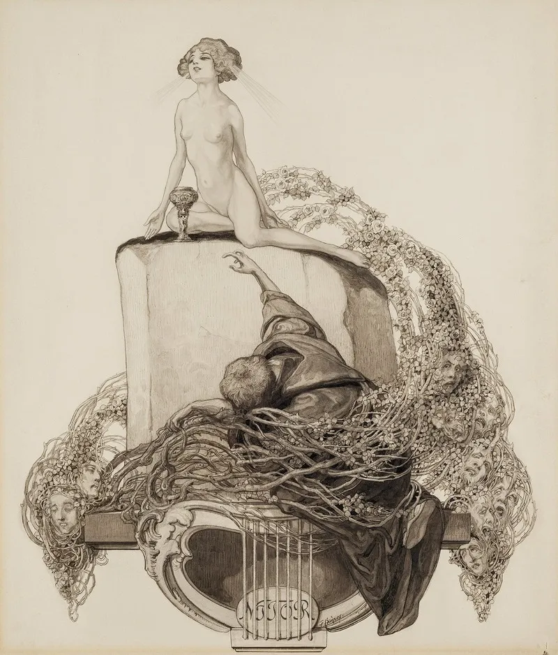 Ex Libris Walther And Amelia Fahrenhorst by Franz von Bayros - Canvas Print