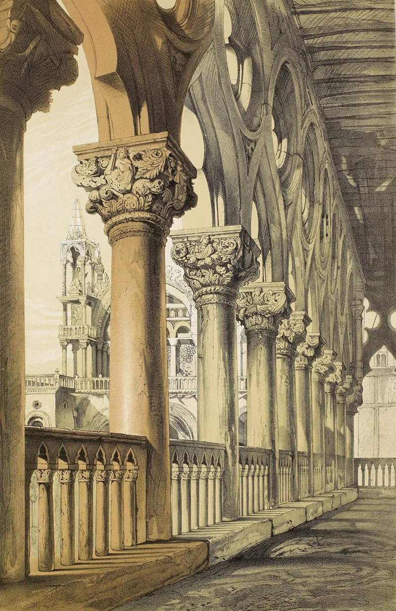 Examples Of Architecture Of Venice The Ducal Palace Renaissance Capitals Of The Loggia by John Ruskin - Canvas Print