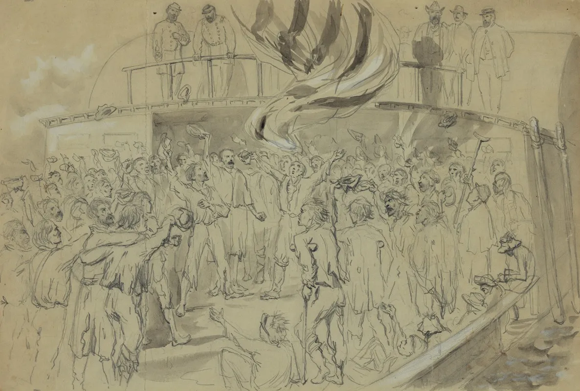 Exchanged Union Prisoners On Board The Liza Hancox Colonel Mulford Despatch Boat Cheering The Stars Stripes