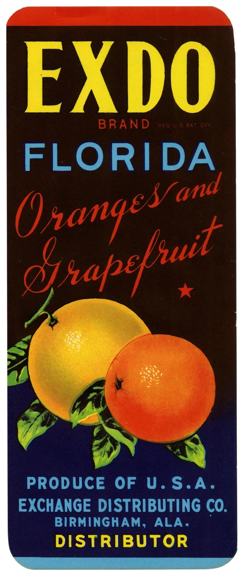 Exdo Brand Florida Oranges And Grapefruits Citrus Label