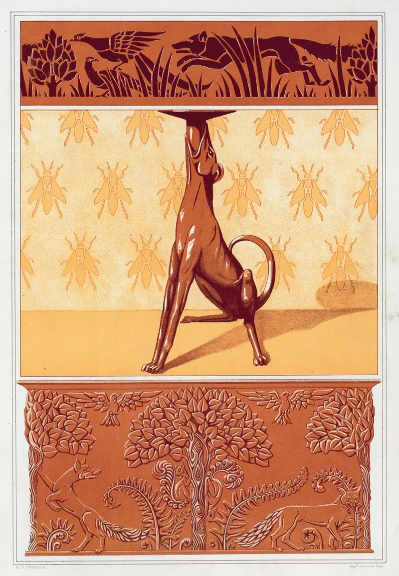 Faisans Et Renard Frise Cuivre Decoupe Chien Chandelier Abeilles Semis Renards Ecureuils Et Oiseaux Jardiniere Cuivre Repousse by Maurice Pillard Verneuil - Canvas Print