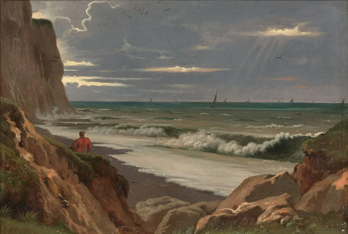 Falaise En Bord De Mer En Normandie by Jean-Paul Flandrin - Canvas Print