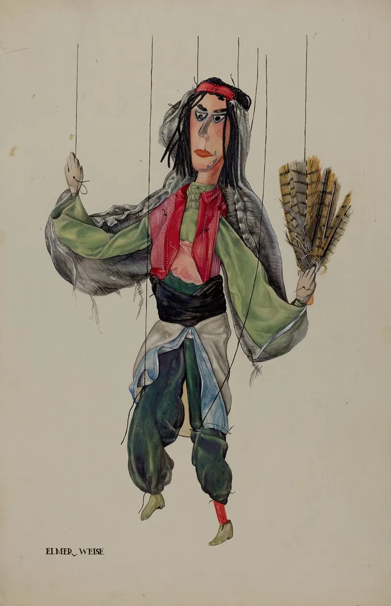 Fan Dancer Marionette by Elmer Weise - Canvas Print