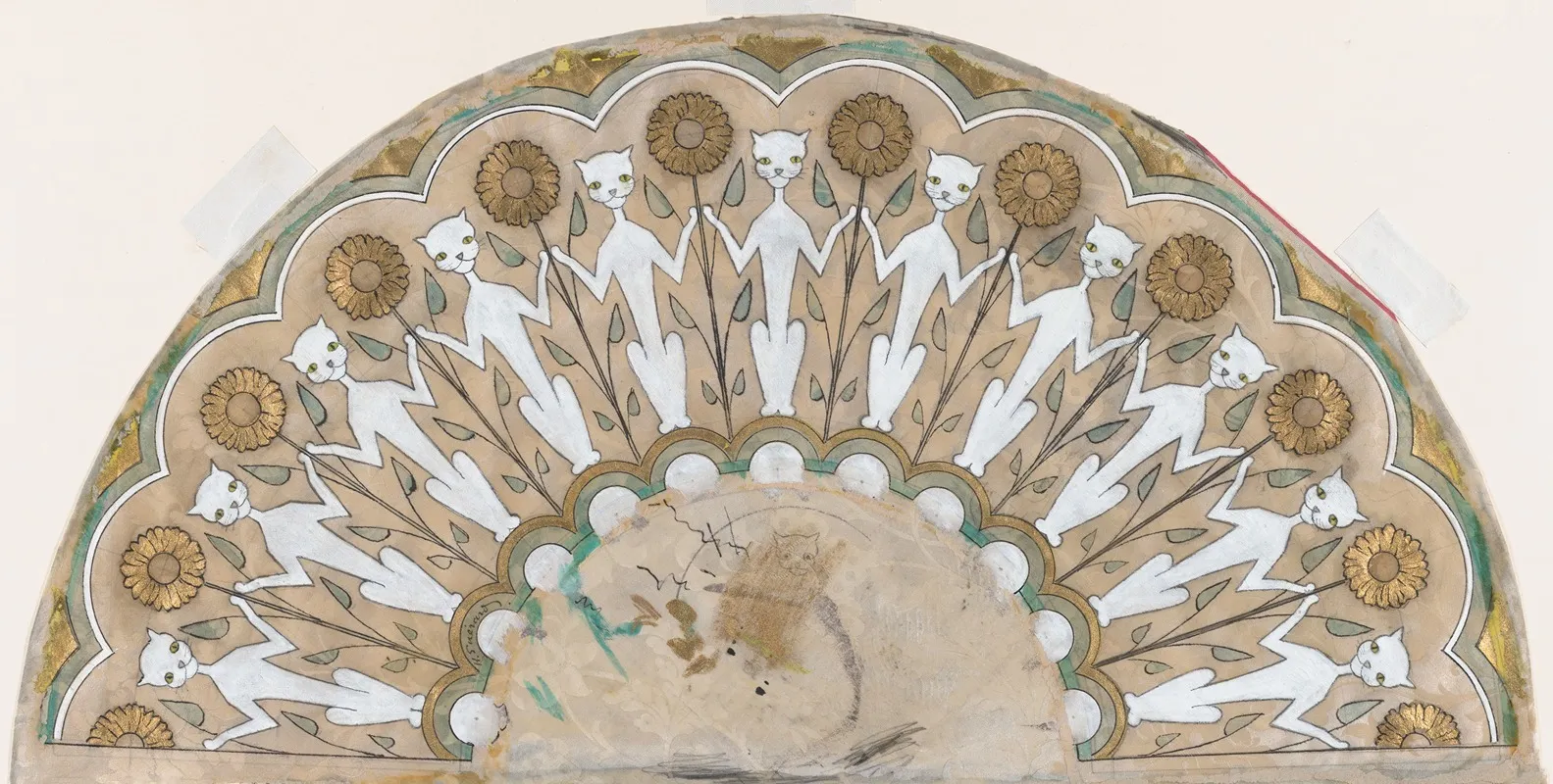 Fan Design With Cats And Sunflowers