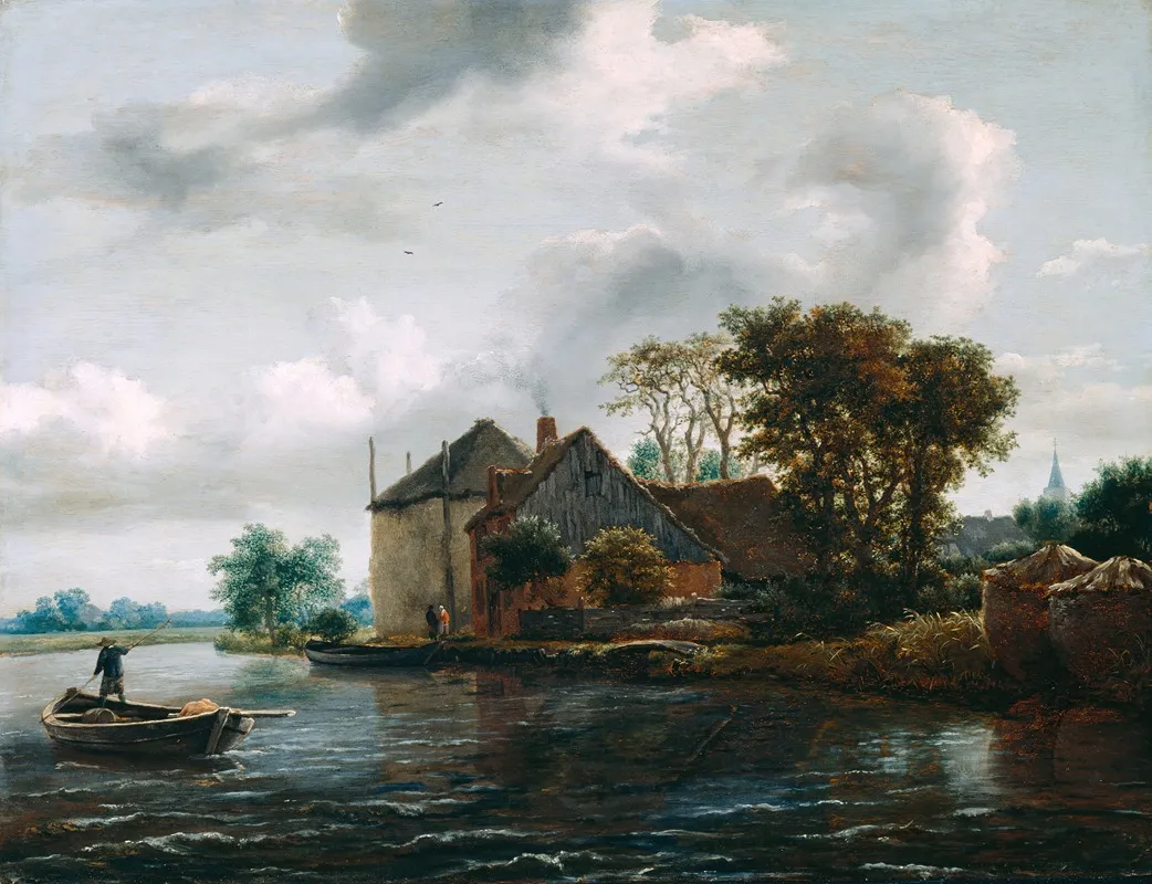 Farm And Hayrick On A River