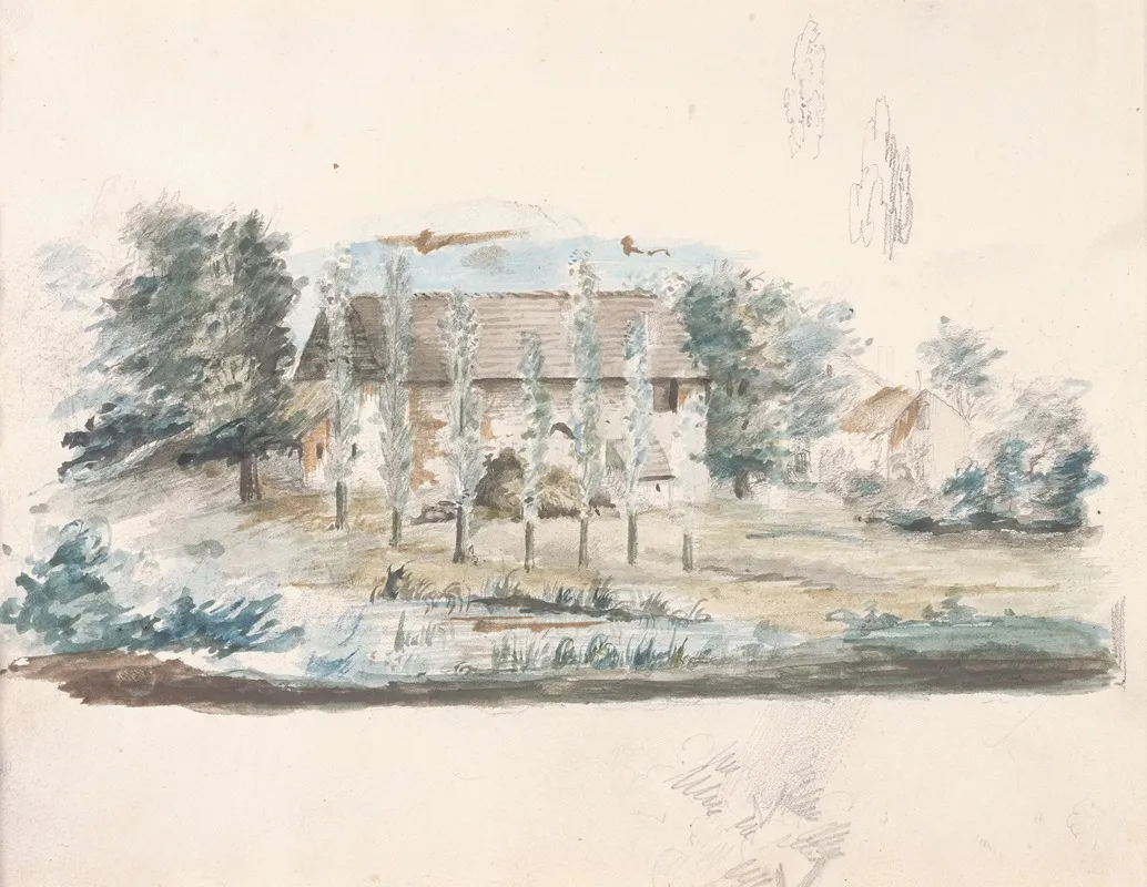 Farm Building In A Landscape by Théodore Rousseau - Canvas Print