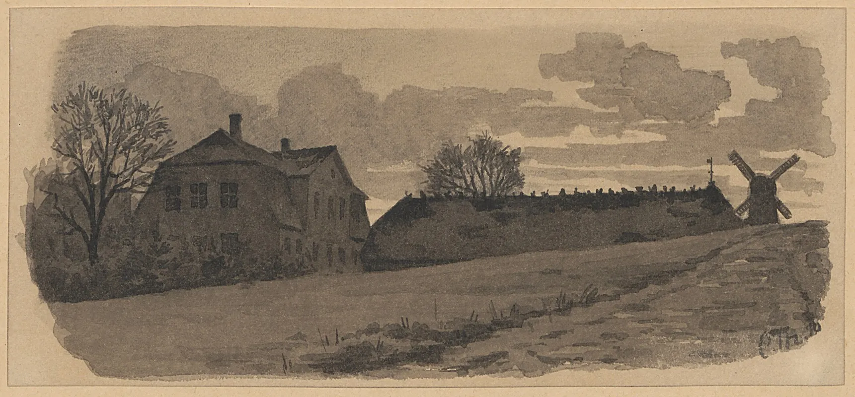 Farm Thatched House And Mill by Carl Thomsen - Canvas Print