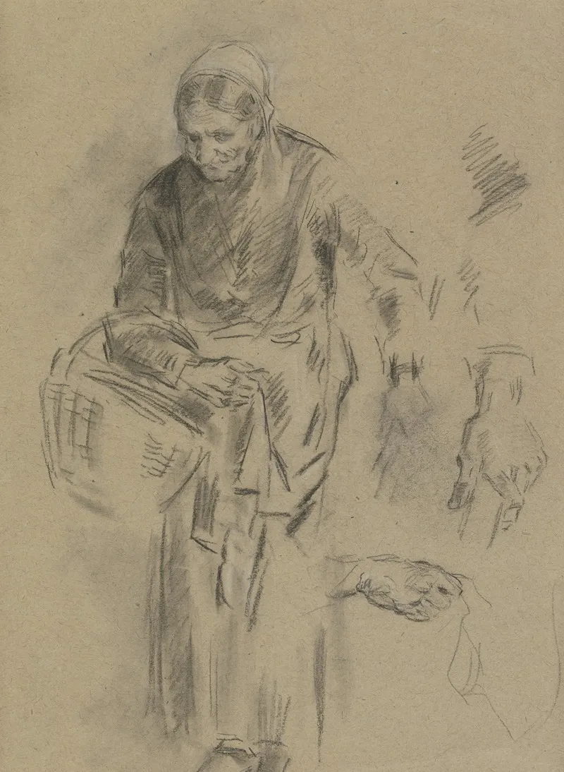 Farm Woman With Basket Over Her Arm