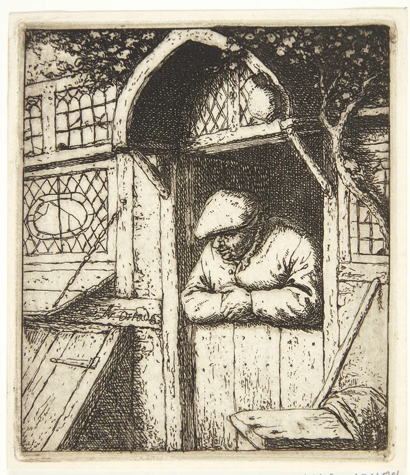 Farmer Leaning Out Of A Doorway