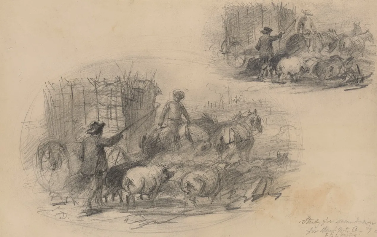 Farmer With Pigs And Horses