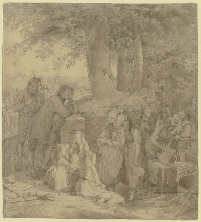 Farmers At The Well by Jakob Becker - Canvas Print