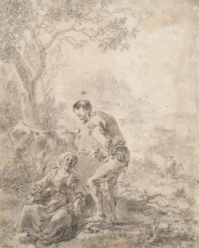 Farmers In A Landscape by Abraham Jansz. Begeyn - Canvas Print