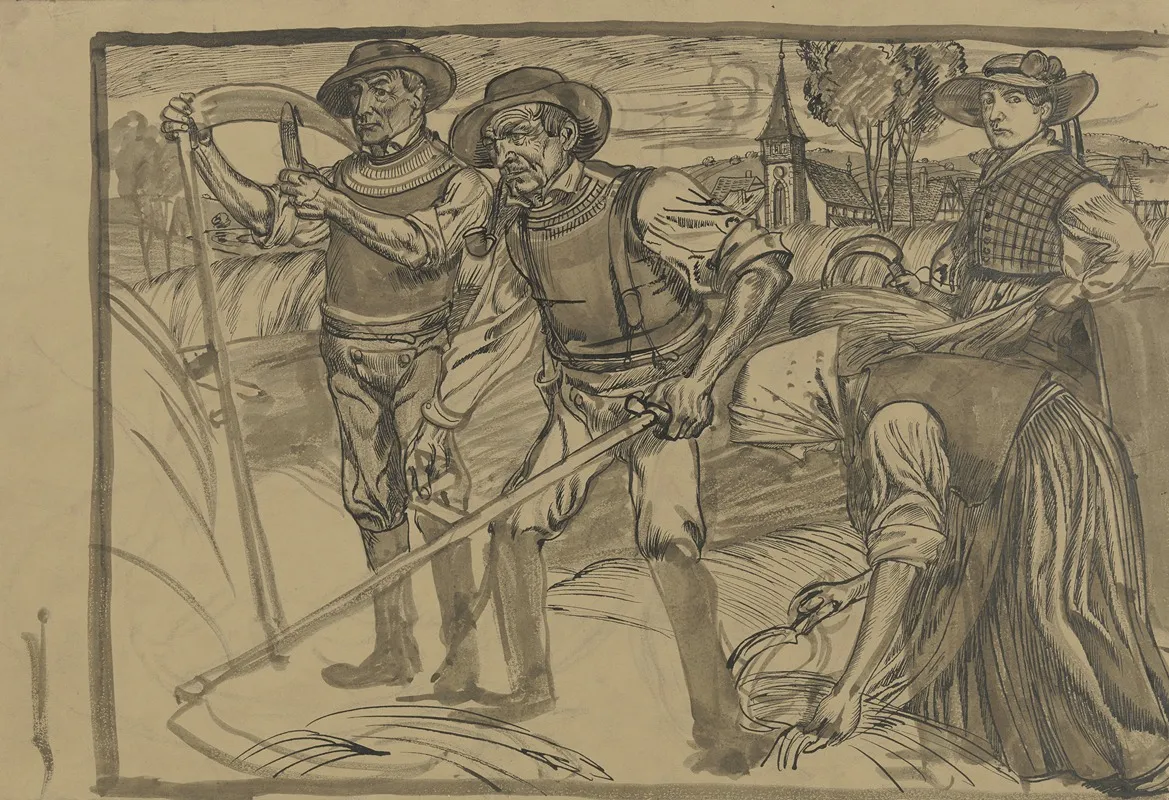 Farmers Mowing by Fritz Boehle - Canvas Print