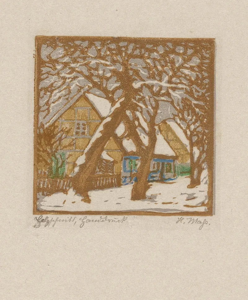 Farmhouse In The Snow by Helene Mass - Canvas Print