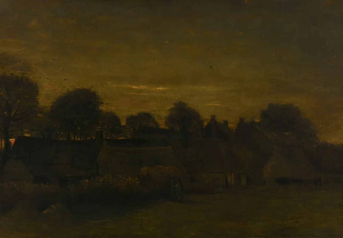 Farming Village At Twilight by Vincent van Gogh - Canvas Print