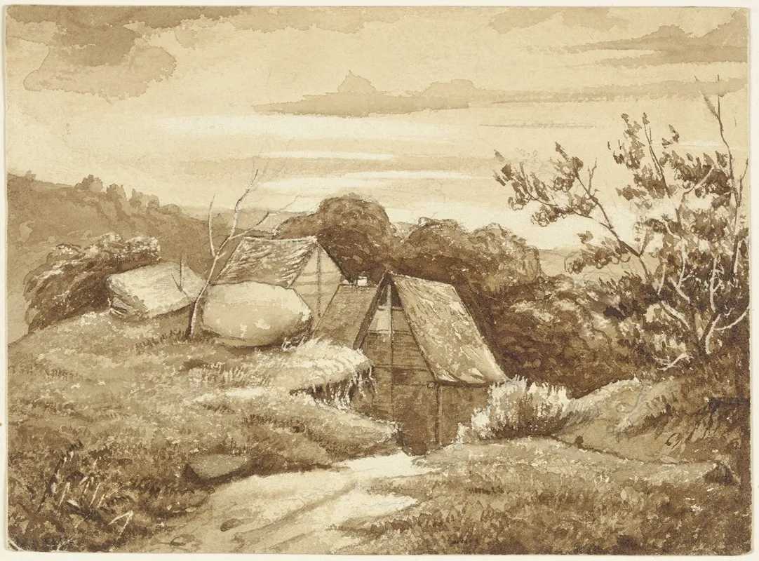 Farmstead In A Landscape by Jakob Becker - Canvas Print
