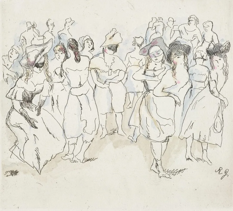 Faschingsszene Mit Maskierten Mannern Und Frauen