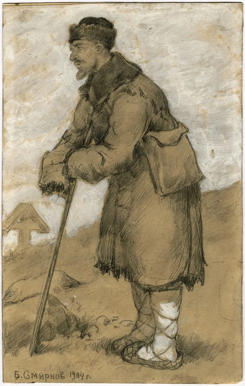 Fate And Migration A Migrant Returning To His Homeland Bids Farewell To The Graves Of Those Dear To Him Who He Had Lost In The Adopted Land by Boris Vasilievich Smirnov - Canvas Print
