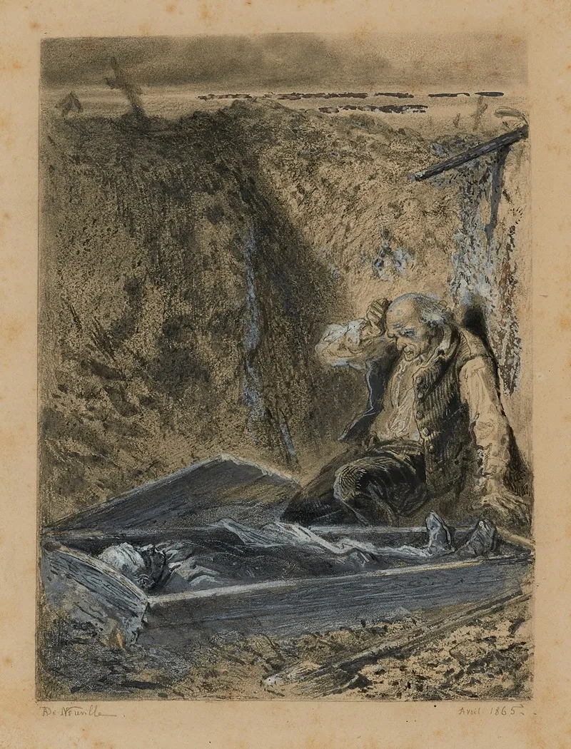 Fauchelevent Ouvre Le Cercueil Les Cimetieres Prennent Ce Quon Leur Donne by Alphonse Marie de Neuville - Canvas Print